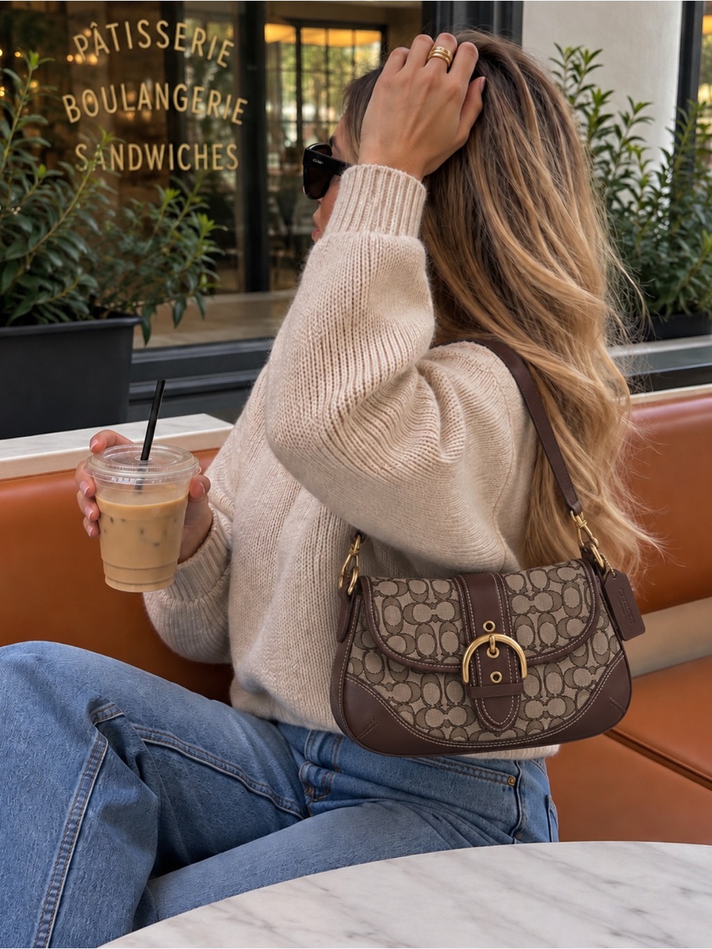 Coach CJ814 Soho Bag Signature Jacquard Maple Brown Shoulder Handbag Outlet